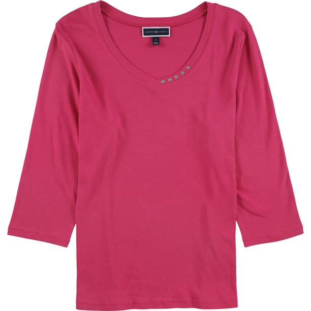 Karen Scott Blusa de jersey con ribete de botones para mujer, rosa, 1X