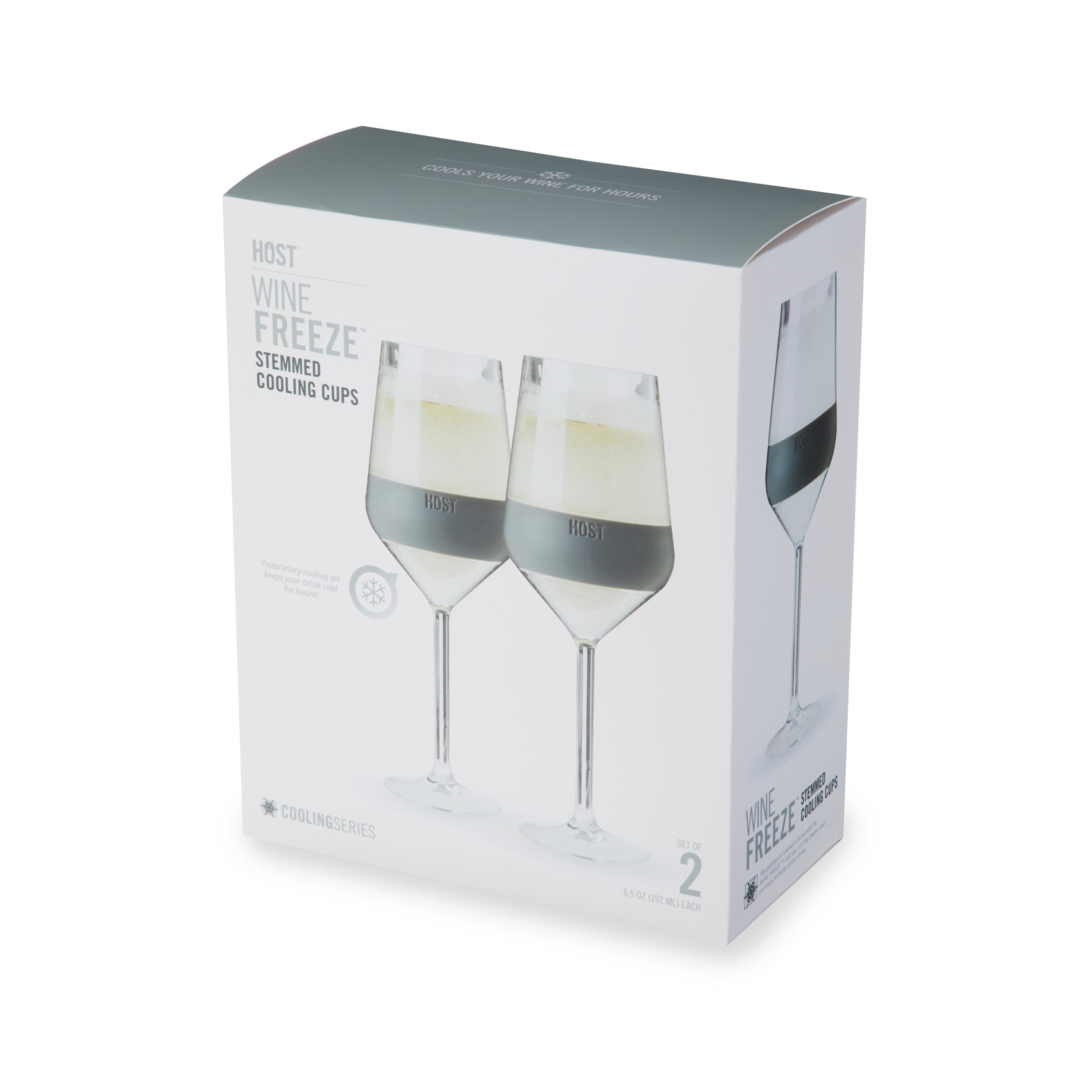 Host Wine Freeze Double Walled Stemmed Wine Glasses, 6.5oz Set of 2, Gray