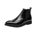 thumbnail image 3 of Men'S Genuine Faux Leather Chelsea Boots , Low-Top Lace-Up Ankle Boots with Rubber Sole, Black, - British Mid-Top Brogue Design, Comfortable & Stylish for Casual or Formal Wear, Formal Footwear, 3 of 6