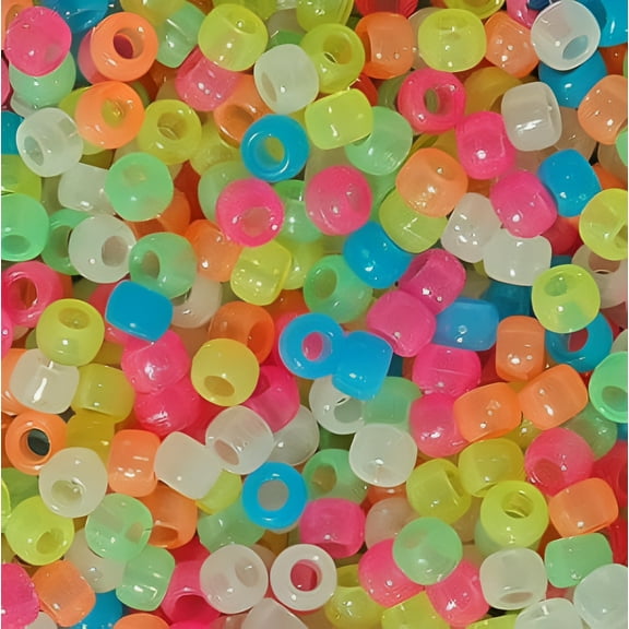 Jolly Store Crafts Multi Colors Glow in the Dark 9x6mm Pony Beads 500pc. Made in the USA