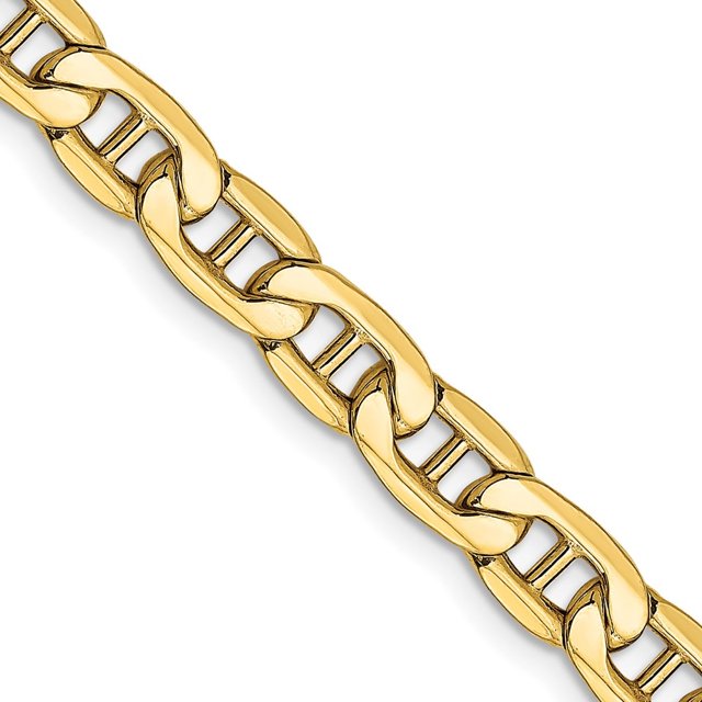 Diamond2Deal 14K Yellow Gold 5.5mm Semi-Solid Anchor Chain Necklace for Women 18"