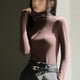 thumbnail image 3 of Camisetas de manga larga con cuello alto para mujer, suéteres casuales ajustados, camisetas con capas, 3 of 5