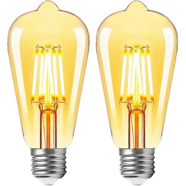 E27 Vintage Light Bulb,6W Led Equivalent 60W Bulbs,Antique Style,Retro Amber Screw Edison Filament Bulbs, Warm White 2700K,Pack of 2