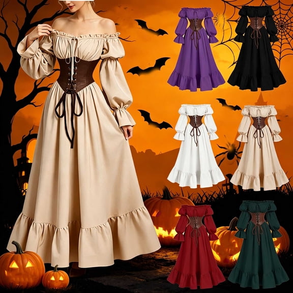FNFYFH Renaissance Medieval Costume Dress Women Peasant Cottagecore Dress 1700s Victorian Fairy Dress