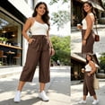 thumbnail image 2 of Gtoiithly Women's Casual High-Waisted Loose-Fit Jeans | Stylish Denim Capris with Pockets and Drawstring Waist Brown M, 2 of 6