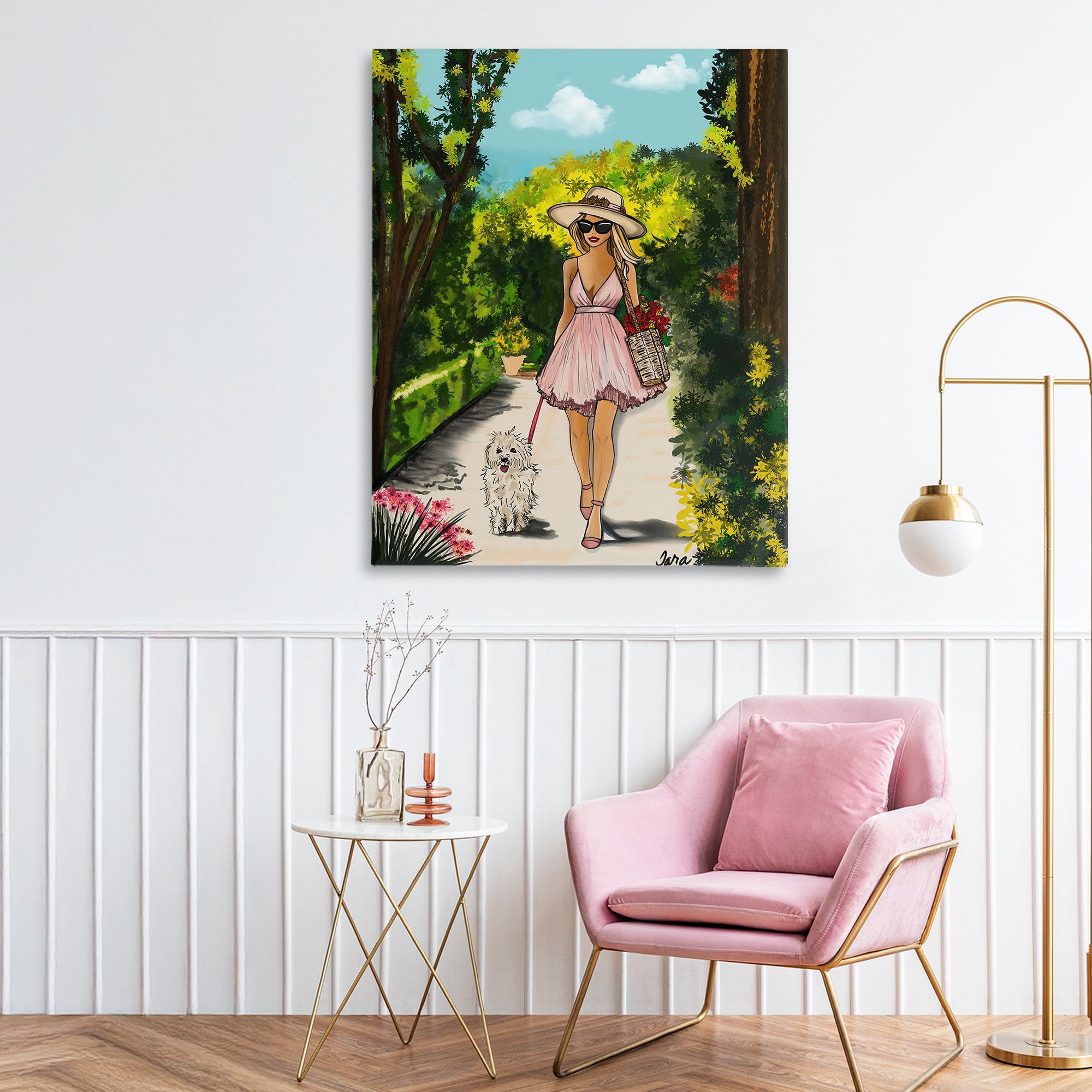 Stupell Industries Garden Girl Strolling with Pup Canvas Wall Art, design by Tara Boone