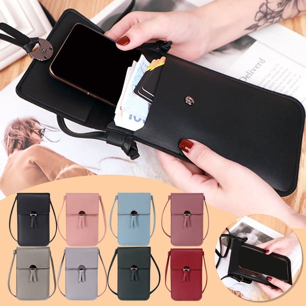 Bolso Bandolera Dgs para Teléfono con Pantalla Táctil para Mujer, Minibolso de Cuero con Ventana Transparente y Ranuras para Tarjetas. Bolso Bandolera Ligero para Smartphones, Tarjetas de Crédito y E