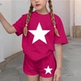thumbnail image 4 of Amidoa Girls Summer 2 Piece Outfits Floral Cute Short Sleeve and Casual Shorts Kids Clothing Set Hot Pink Size 6, 4 of 8