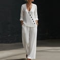 thumbnail image 2 of Atogsazn Women's Summer 2 Piece Outfits Cotton Linen V Neck Two Piece Set Loose Fit Outfit Wide Leg Pants White Fashion, 2 of 6