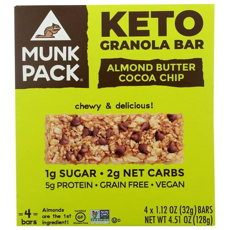 MUNK PACK: Almond Butter Cocoa Chip Keto Granola Bar 4 Pack 4.51 oz