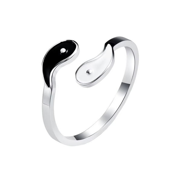 PAURO Unisex's Stainless Steel Open Adjustable Yin Yang Gossip Signet Ring Silver Size 6