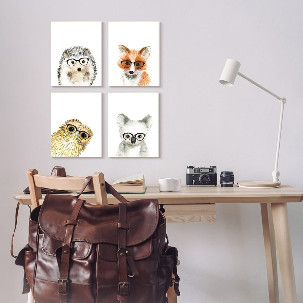 Stupell Industries Adorable Forest Animals with Glasses Owl Fox Black Framed by Mercedes Lopez Charro