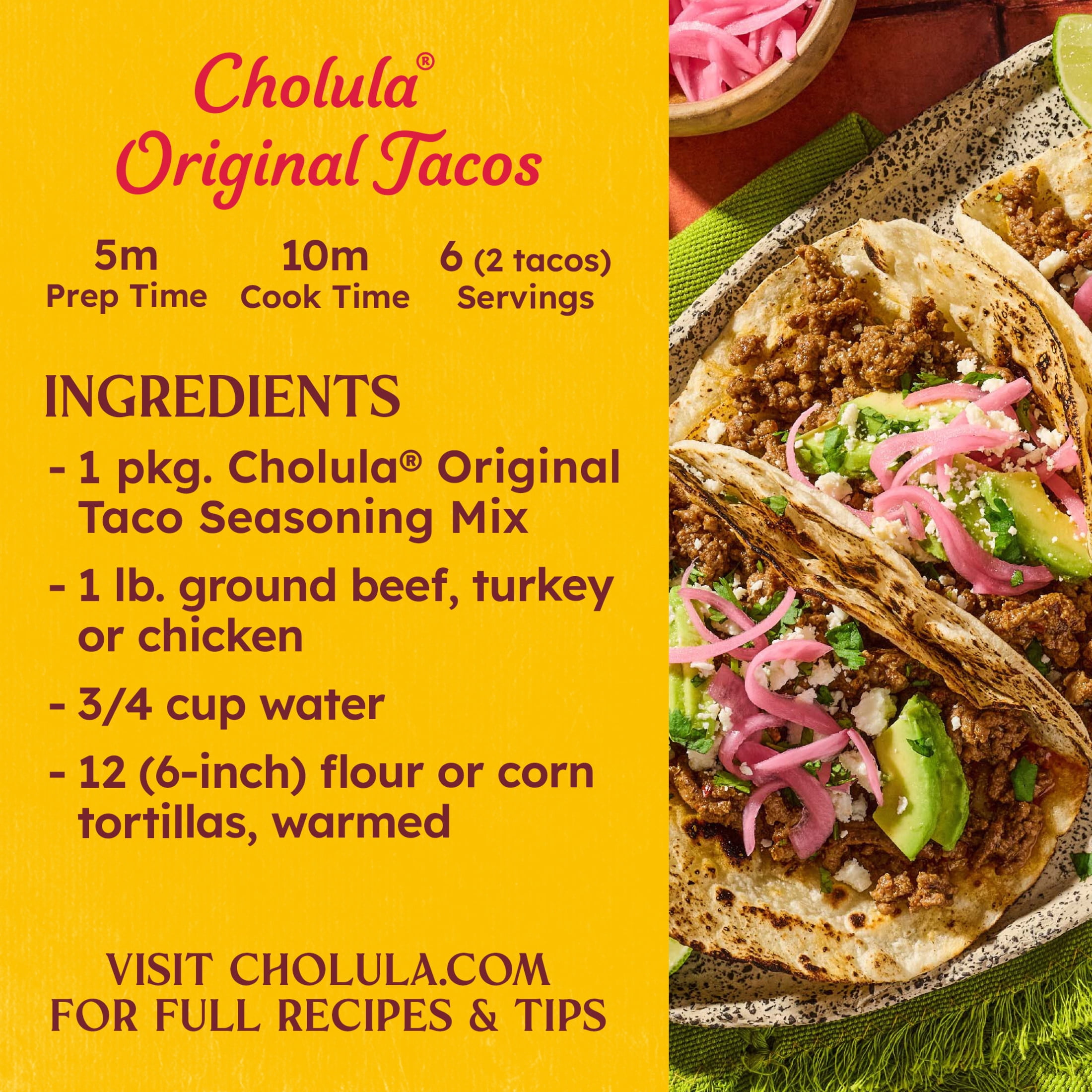 (2 pack) Cholula Original Taco - Medium Seasoning Mix, 1.0 oz Packet