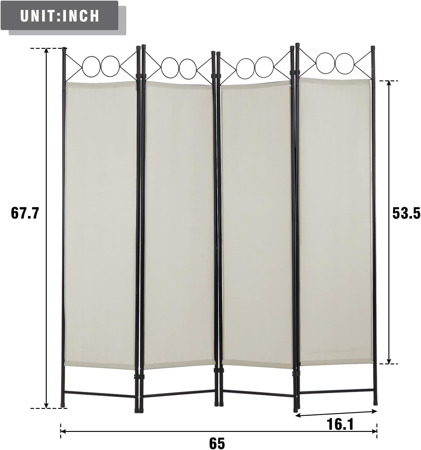 FDW 4 Panel Room Divider 6 ft Steel for Home Office Bedroom, Beige