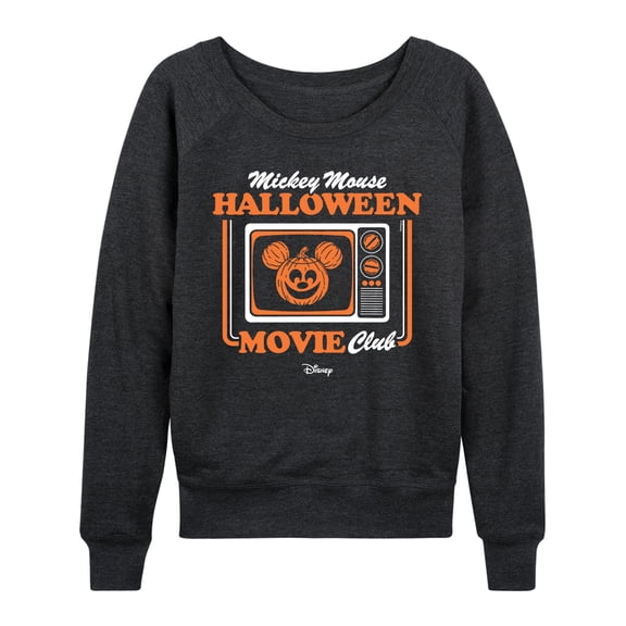 Disney - Mickey Mouse Halloween Movie Club Women's Lightweight French Terry Wide Neck Long Sleeve Graphic Shirt