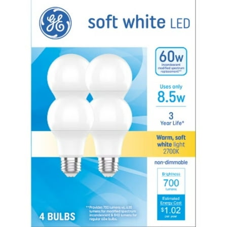 GE 4pk 60W Soft White A19 LED Light Bulbs