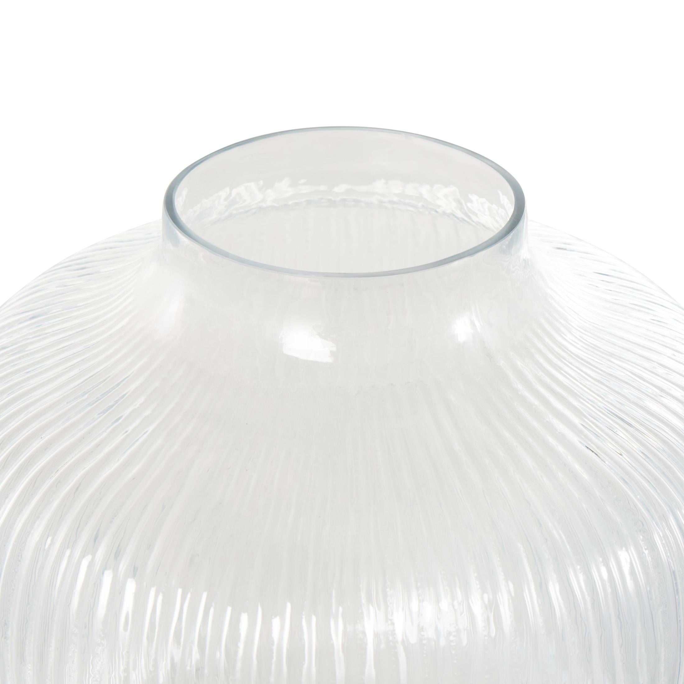 DecMode 11" Short Round Ribbed Fluted Glass Vase