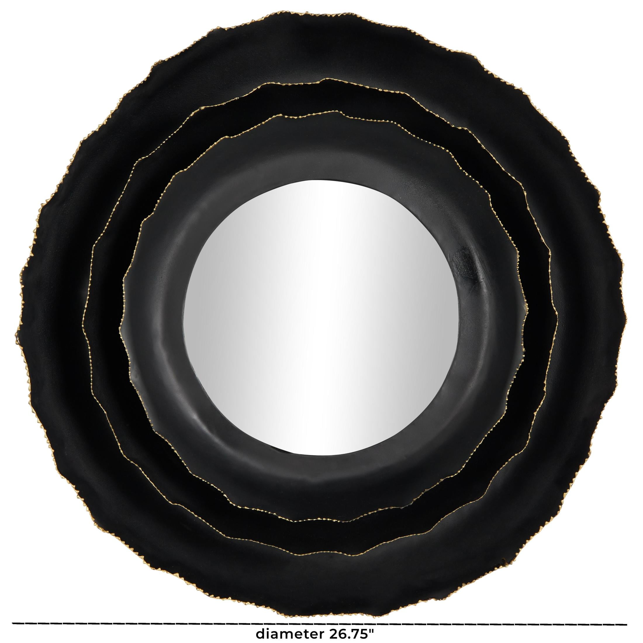 DecMode 27" x 27" Black Layered Frame Floral Wall Mirror with Layered Floral Frame