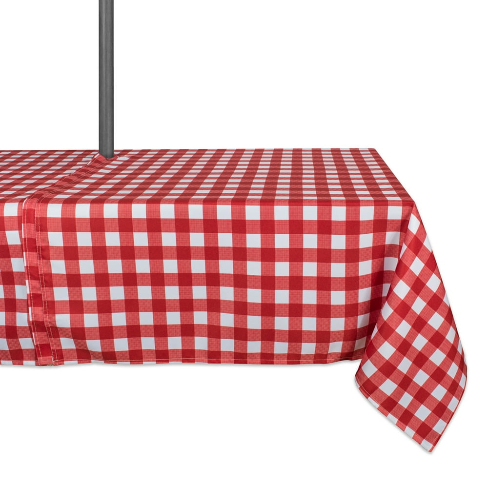 Red and White Checkered Pattern Outdoor Rectangular Tablecloth with