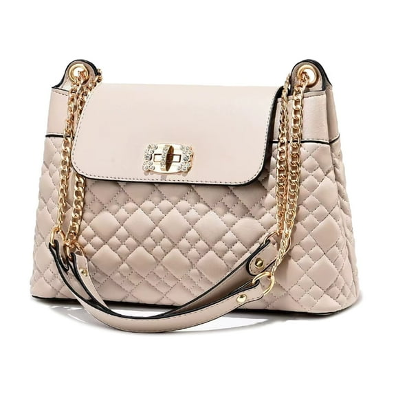 PORT&LOTUS Beige Stylish Quilted Shoulder Bag with Gold Chain and Elegant Twist Lock Ideal Fashion Accessory for Women Handbags Purses with Chain Strap
