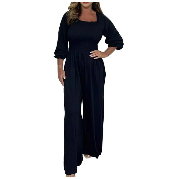 Women's Casual Elastic Waist Wide Leg Jumpsuit - Short Sleeve, Drape Design, All Occasions