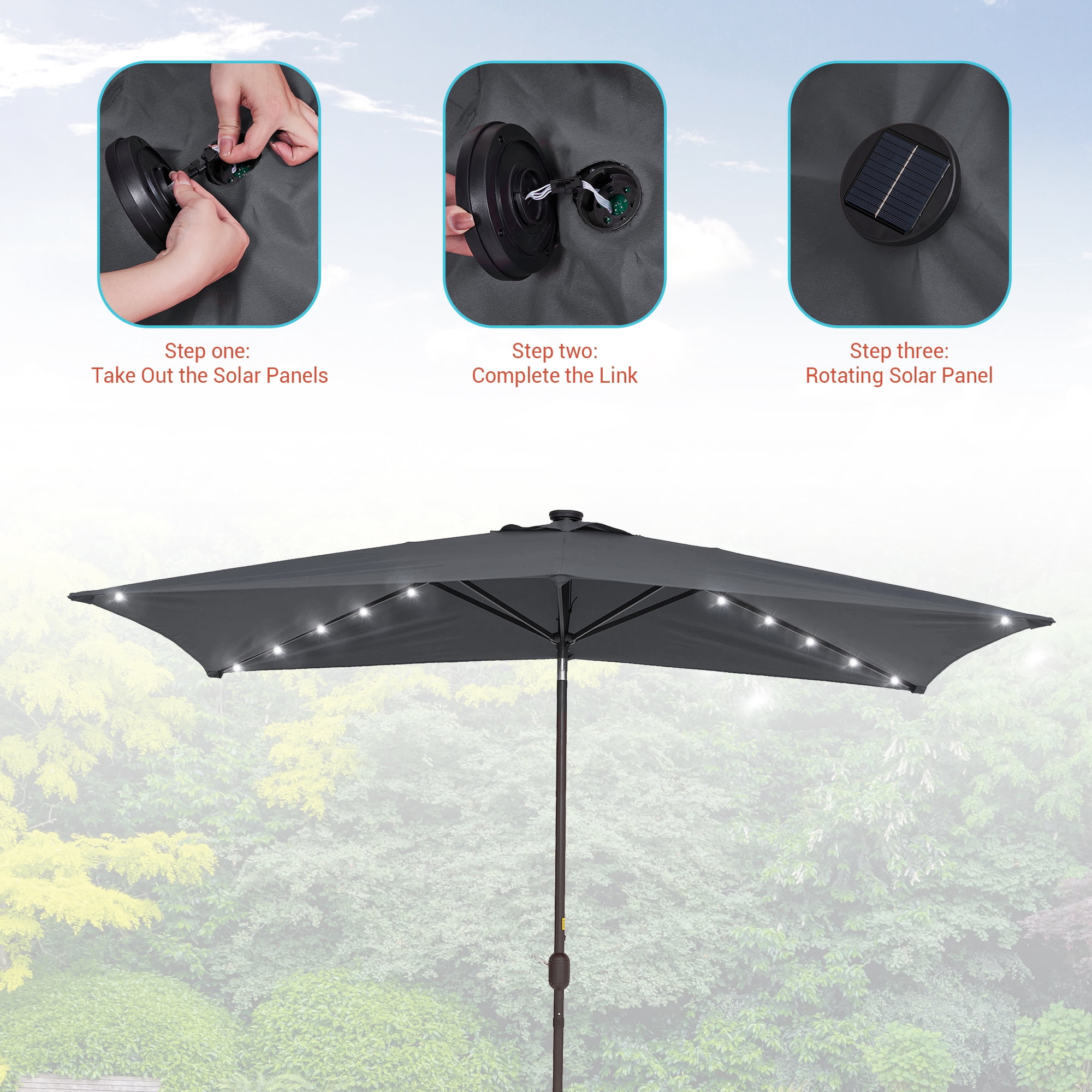CHYVARY 10 x 6.5ft LED Outdoor Patio Rectangular Table Umbrellas for Deck, Poolside and Garden, Anthracite