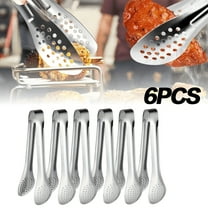 6 Pack Serving Tongs, 7 Inch, Stainless Steel, Silver, Buffet Tongs for Food, Appetizers, Salad