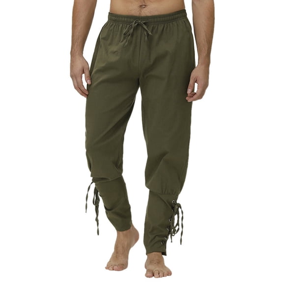 Men's Lace-Up Pants - Drawstring Waist for Costume & Casual Leisure Army Green M