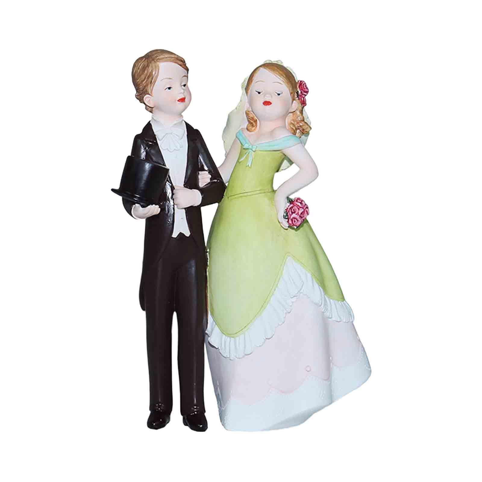 GUOOL Wedding Cake Topper Bride and Groom Mini DIY Micro Landscape Miniature Scene People Wedding Cake Dolls Topper for Anniversary Green Dress