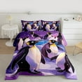 thumbnail image 2 of Manfei Teens Antarctic Penguin Full Size Comforter Sets, Dreamy Cute Animal Bedding Comforter Set, Purple Cartoon Style Reversible Bedding Sets, Super Cozy Room Decor, 3-Piece, 2 of 8