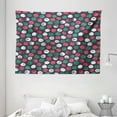 thumbnail image 1 of Grunge Tapestry, Abstract Flowers Round Brush Stroke Effect Floral Hand Drawn Style, Wall Hanging for Bedroom Living Room Dorm Decor, 80W X 60L Inches, Coral Sea Green Dark Taupe, by Ambesonne, 1 of 2