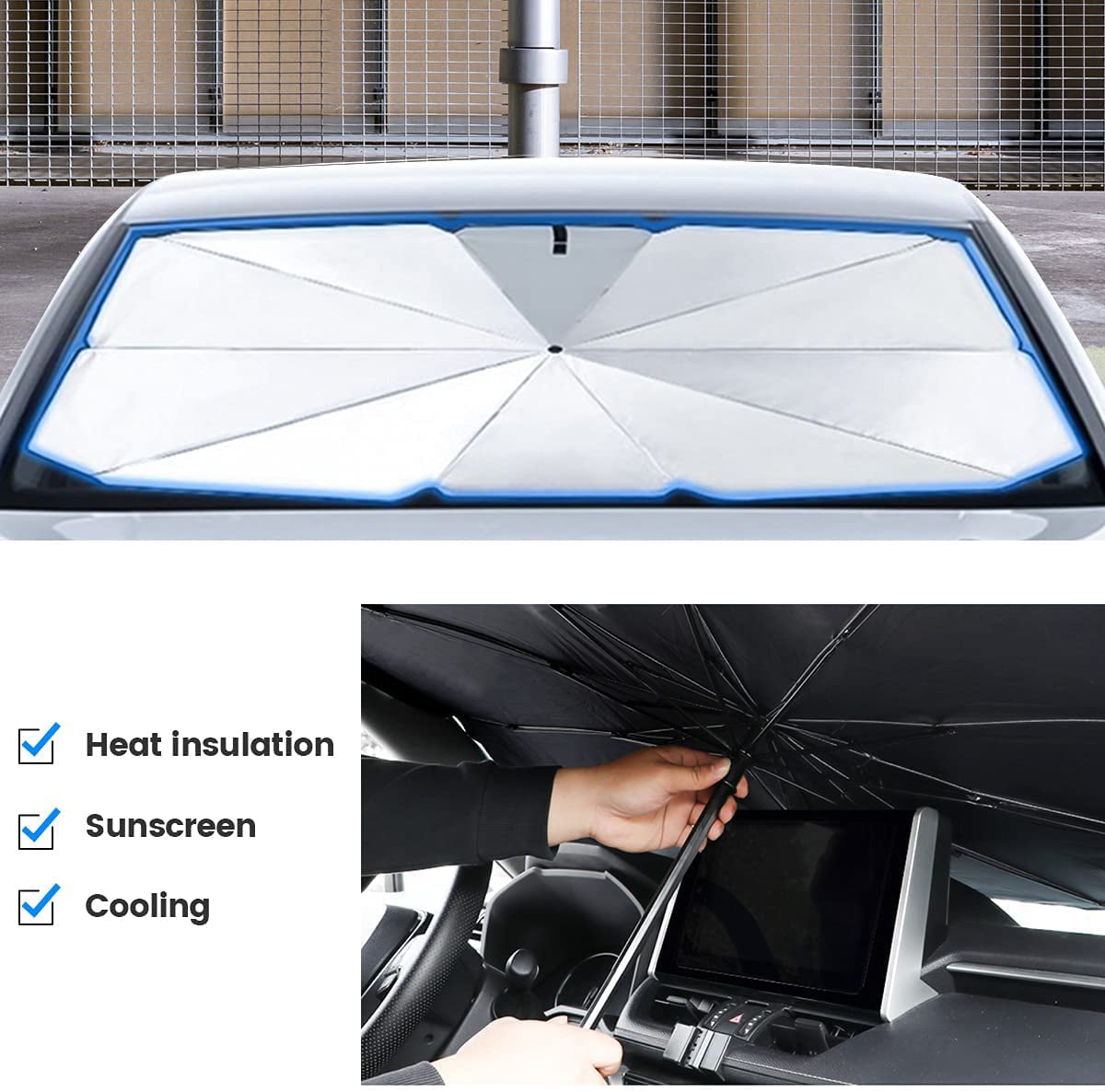 Goodwill Umbrella Sunshade for Car Blocks UV Rays Sun Visor Protector  Sunshade for Interior Protection, Foldable Car Shade Front Windshield, Fits  Most Vans SUVs 