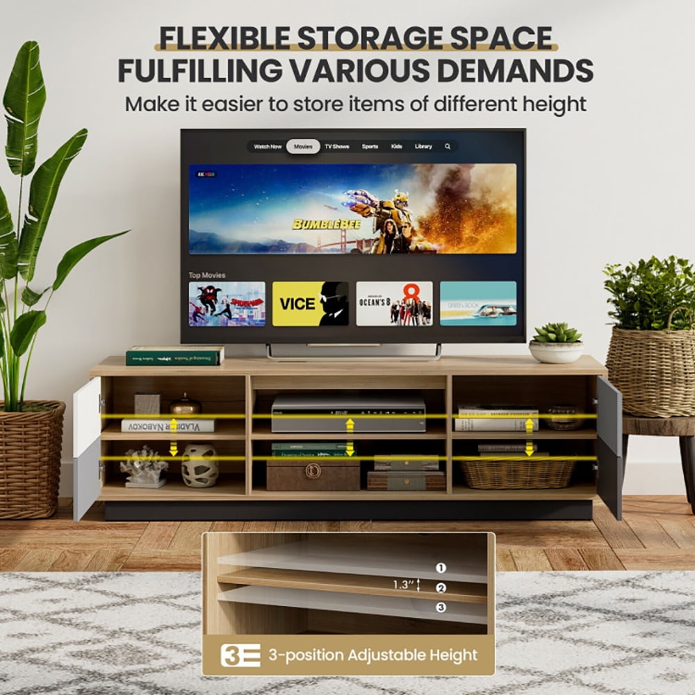 Finihen TV Stand, TV Cabinet, Modern 55 Inch TV Stand with 2 Storage Cabinets for TVs up to 60 Inch, Media Entertainment Center with Storage, for Living Room, Bedroom, Brown