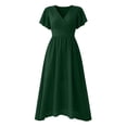 thumbnail image 4 of Women's Summer Chiffon Midi Dress Flutter Sleeve Wrap V Neck A Line Flowy Long Dress Wedding Guest Party Dress Beach Vacation Sundress Army Green, 4 of 6