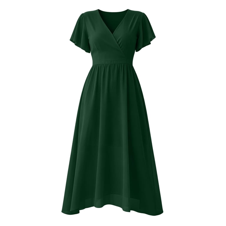 ladies mid length dresses Yuxingfu Midi for Women Mid-Length V-Neck Plus Size Womens Dress Short Sleeve A Line Casual Summer Army Green L, Women's, Size: Large stylish_knit_dress