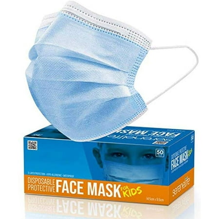 SereneLife SLKDPLY50 - 50 Pcs. Disposable Face Masks - 3 Layer Protection Breathable Face Masks, For Dust Covering (For Kids)