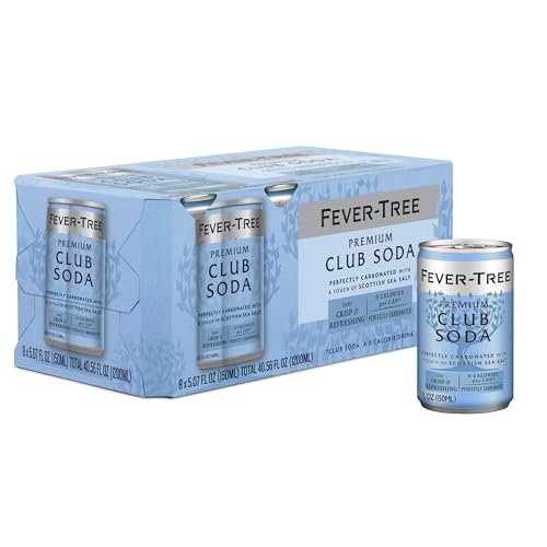 Fever Tree Club Soda Club Soda - Premium Quality Mixer - Refreshing Beverage for Cocktails & Mocktails. Naturally Sourced Ingredients, No Artificial Sweeteners or Colors - 150 ML Cans - Pack of 8