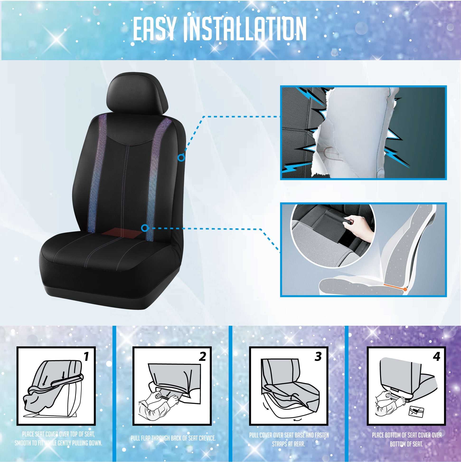 Auto Drive Diamond Leather Car Seat Cover,Luxury Bling Crystal Design,Universal Fit for Cars,SUVs Purple Blue