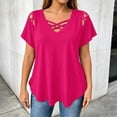 thumbnail image 2 of RUTAYY Women's T-Shirt Elegant Plus Size V-Neck Short Sleeve Tee Shirts Solid Color Strap Detail Casual Tops Classic Stylish Tees, 2 of 4