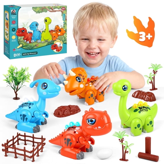 HopeRock Dinosaur Toys for Kids, Boy Toys Ages 5 to 7 Years Old, T-Rex Toys with Sound & LED Light, Magnetic DIY Mix Dinosaur Toys, Christmas Birthday Gift for Toddler Boys.