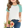 thumbnail image 2 of Annhoo T Shirts for Girls Crew Neck Color Block Short Sleeve Blouses Summer Fashion Cute Basic Tops 3-14 Years, 2 of 9