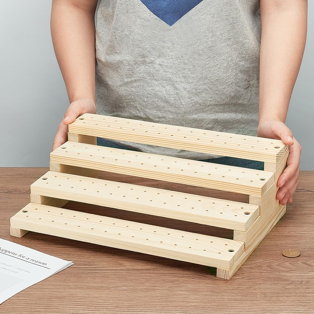 Wood Skewer Holder 120 Holes Wooden Pick Stand 4 Tier Buffet Display Board Multi Level Display Stands Pick Holder For Buffets Banquets Cocktail Party Catering Events Supplies
