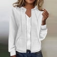 thumbnail image 2 of WTOBBY Women's Solid Color Zipper Hooded Cardigan Long Sleeved Sweatshirt Jacket, Casual Streetwear Top with Front Pocket and Comfortable Loose Fit,White M, 2 of 6
