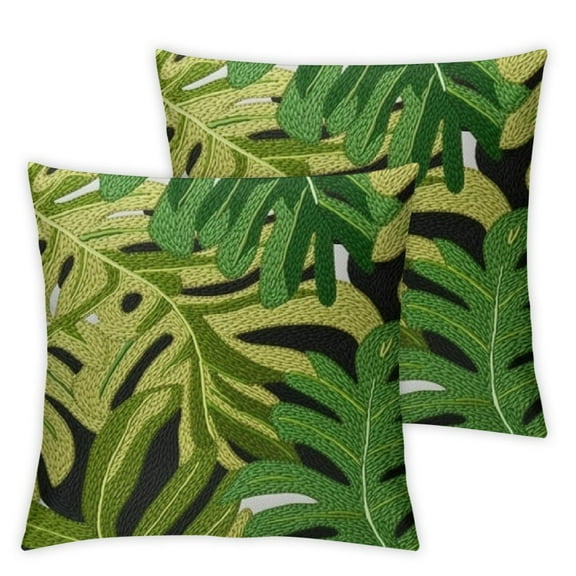 Embroidery Green Leaf Pattern Throw Pillow Covers, Decorative Pillows Covers Cushion Case, Pillow Case ONLY