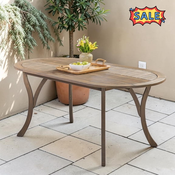 Tcbosik 70 Inch Outdoor Dining Table, Oval Wood Patio Table for Porch, Garden, Deck, Backyard, Grey