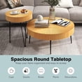 thumbnail image 4 of Round Coffee Table Set of 2, Modern Farmhouse End Tables with Natural Finish, Aesthetic Line Design, Solid Wood Nesting Side Tables for Living Room, Bedroom, Easy Assembly, 4 of 9