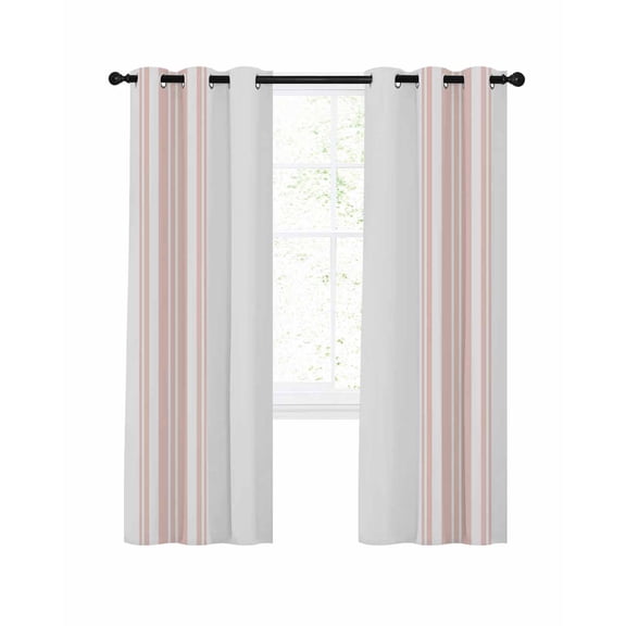 Pink Striped Blackout Curtains 39 Inches Long for Bedroom, Modern White Striped Abstract Art Aesthetics Thermal Insulated Room Darkening Black Out Window Curtain Panels Grommet Drapes for Living Room