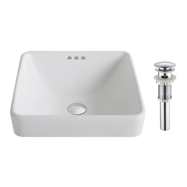 KRAUS Elavo™ Series Square Ceramic SemiRecessed Bathroom Sink in White