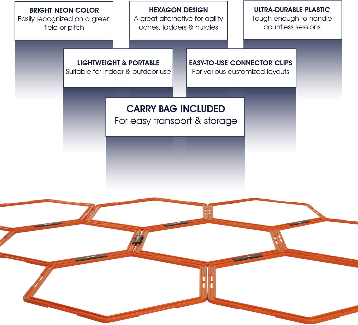 Yes4All Hexagon Agility Rings With Carrying Bag, 12 Rings, Orange