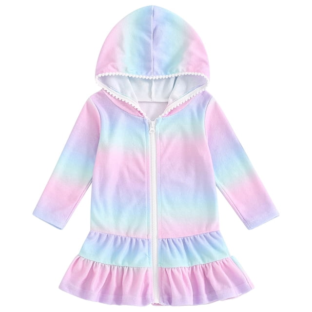 EnJoCho Kids Girls Cover Ups for Swimwear Toddler Hooded Towel Beach Robe Terr𝗒 Cloth Solid Swim Coverups Ruffl𝖾 Bathing Suit